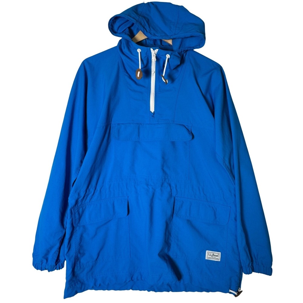LL Bean Mens Small‎ Blue Anorak Windbreaker Hooded Pullover Jacket Gorpcore